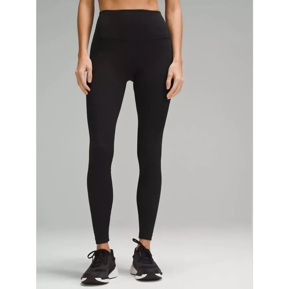 Lululemon Wunder Train Ribbed Hi Rise Tight Black Full Length Womens 10